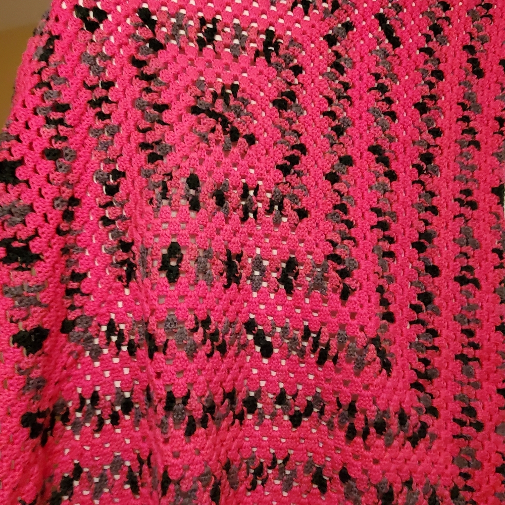 Handmade crotchet blanket pink black gray square